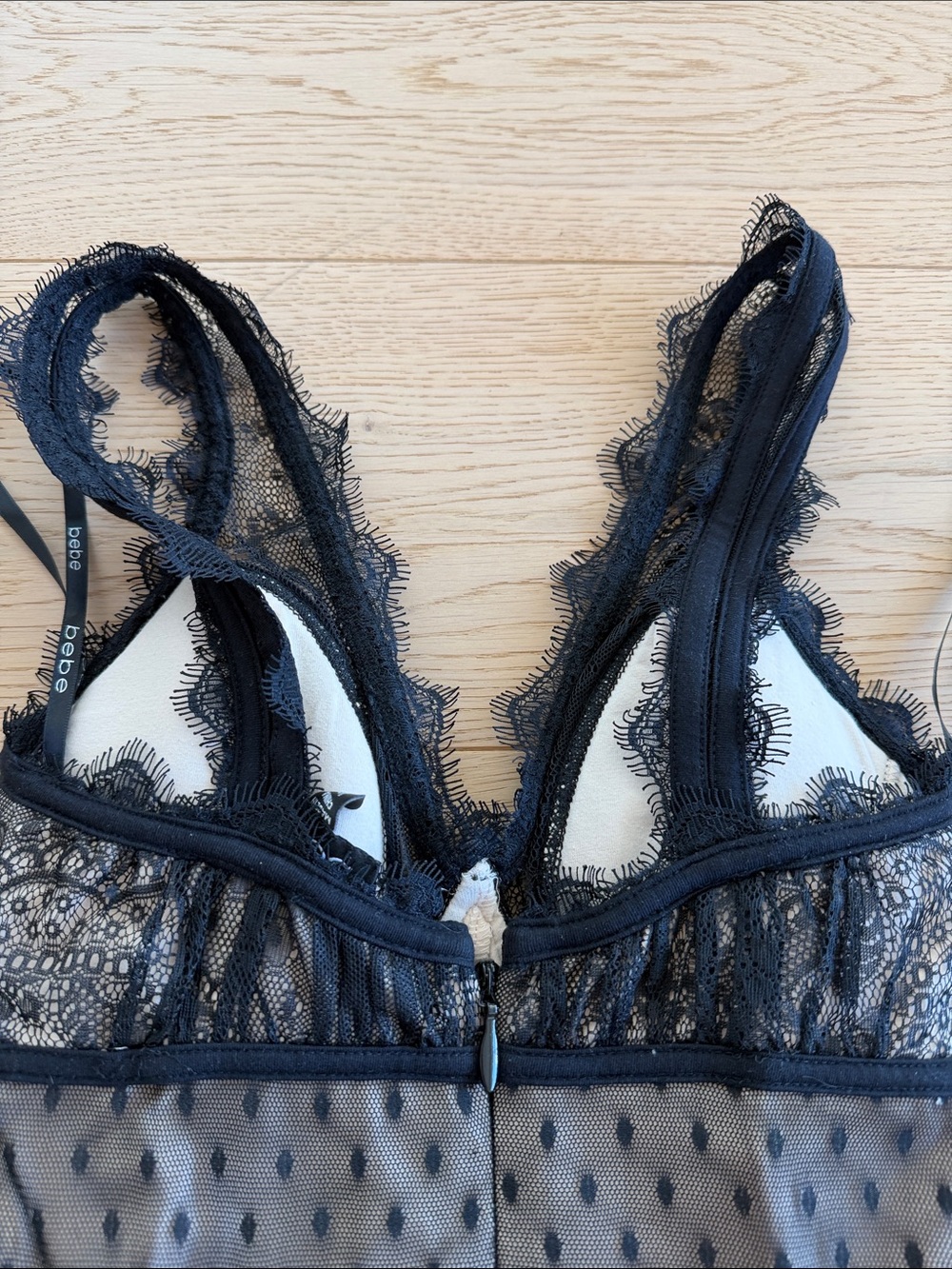 bebe Black Sheer Lace Slip Dress - Picture 5 of 8